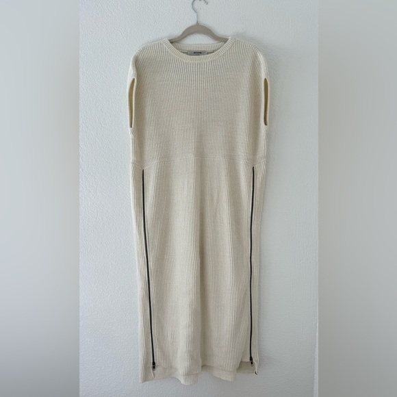 One Teaspoon Ribbed Knit Ivory Cap sleeves Dress Side zipper Slits Size Small - Picture 4 of 8
